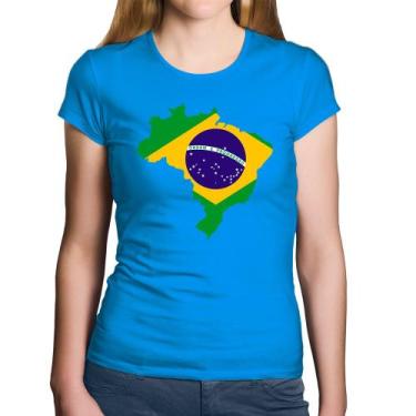 Imagem de Baby Look Algodão Bandeira Brasil Mapa - Foca na Moda, Azul, GGG