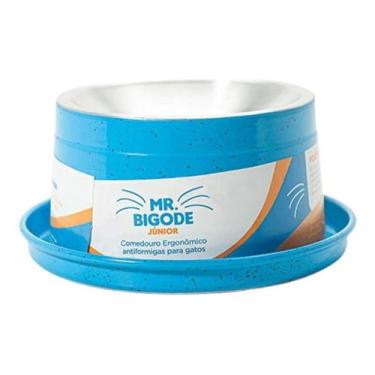 Imagem de Comedouro Antiformiga para Gatos Mr. Bigode Júnior Azul, 140ml Nf Pet 