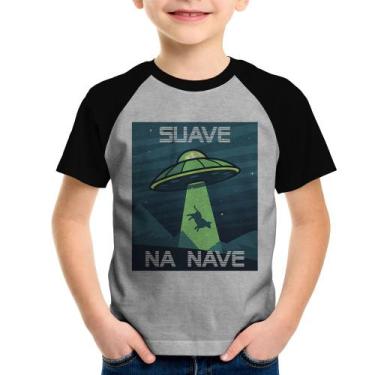 Imagem de Camiseta Raglan Infantil Suave na nave - Foca na Moda, Cinza, Preto, 1