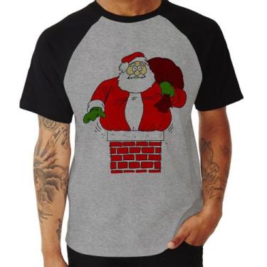 Imagem de Camiseta Raglan Papai Noel Chaminé - Foca na Moda, Cinza, Preto, P