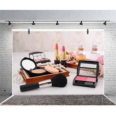 Imagem de Leyiyi Pano de fundo fotográfico de 1,5 x 0,9 m, cômoda, mesa, maquiagem, produtos de vlogger, batom, sombra, pincel, blush, pérola, colar, chá de noiva, blogueiro, foto, retrato, vinil, estúdio,