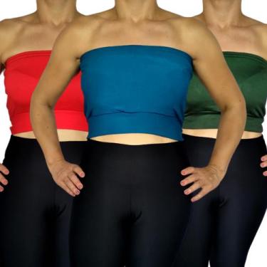 Imagem de Kit 3 Tops Femininos Faixa sem alça Elástico Barra Cores Sortidas Visc