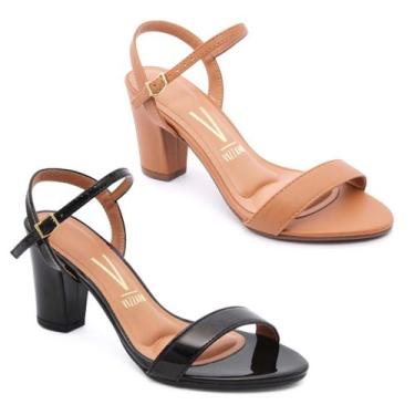 Imagem de Kit 2 Sandália Vizzano Feminina Salto Médio Grosso Original, Preto com