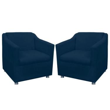 Imagem de Combo 02 Poltronas Decorativa Tilla Pés Cromados Suede Azul Marinho - 