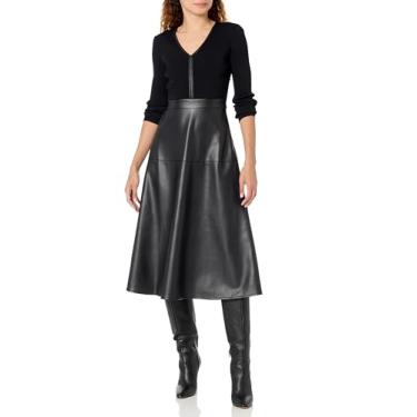 Imagem de Shoshanna Peyton Vestido midi de malha combo de couro sintético, Jato, G