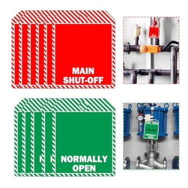 Imagem de Placa de desligamento principal etiqueta de válvula normalmente aberta 3 x 3,5 - etiqueta de identificação de válvula de plástico carimbada etiqueta de inspeção dupla face para encanamento