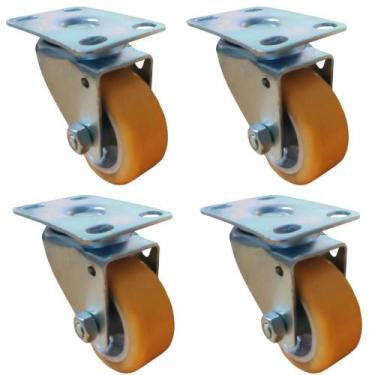 Imagem de 04 Rodizio Reforçado De Poliuretano Placa Giratória 50Mm - KMB