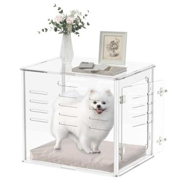 Imagem de Sumerflos Mobiliário de acrílico para cães – mesa de canto transparente para a maioria dos cães pequenos e gatos, canil interno moderno bloqueável ventilado, 59,9 cm C x 46 cm L x 50,8 cm A