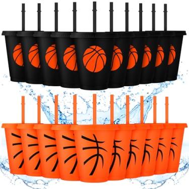 Imagem de Domensi 20 peças de copos de basquete de 473 ml, copo de plástico reutilizável com tampa e canudo para treinador de equipe, amigo, fã de homens, mulheres, presentes, lembrancinhas, suprimentos de
