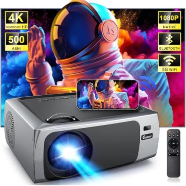 Imagem de Projetor com WiFi e Bluetooth, suporte 4K, projetor de filmes ao ar livre 500 ANSI Native 1080P com alto-falante Keystone HIFI automático, tela de 270 polegadas, 50% Zoom F410, projetor de telefone