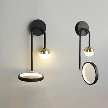 Imagem de Luzes de parede LED giratórias internas de 180° pretas + douradas modernas arandelas de parede de alumínio para quarto Candeeiro de parede de acrílico Iluminação pendente de cabeceira para corredor da