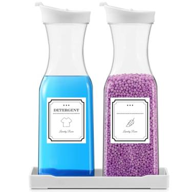 Imagem de Dispensador de detergente para a roupa, dispensador de sabão em pó, recipiente para sabão em pó, dispensador de amaciante de tecido de 1000 ml com bandeja, dispensador de detergente líquido para