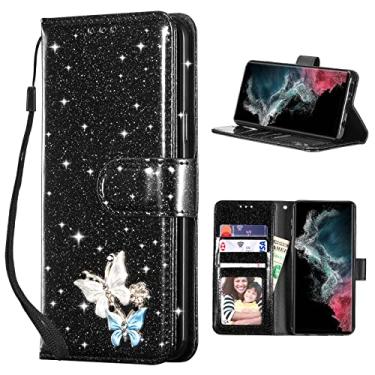 Imagem de UEEBAI Capa carteira para Samsung Galaxy S24 Plus/S25 Plus 5G, capa de telefone de couro PU com glitter slots de cartão capa de suporte fecho magnético Bling Flip Case à prova de choque alça de mão