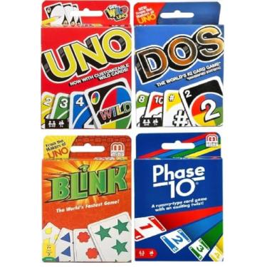 Imagem de Mattel Uno, Dos, Blink and Phase 10 Card Game, Combo Pack of 4