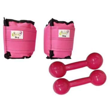Imagem de Kit Tornozeleira 5KG Nylon Rosa + Halteres 5KG Rosa - Exercise Sports