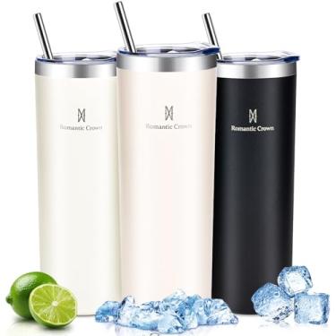 Imagem de Romantic Crown Copo Termico com Canudo e Tampa 591ml,Copos Caneca para Viagem Duplo aço Inoxidável Reforçado,Copo Térmica Cafe,Presente,Fitness,Viagens (Rosa)