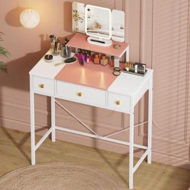 Imagem de Mesa de Maquiagem HIGDBFE com Espelho e Luzes - 3 Gavetas