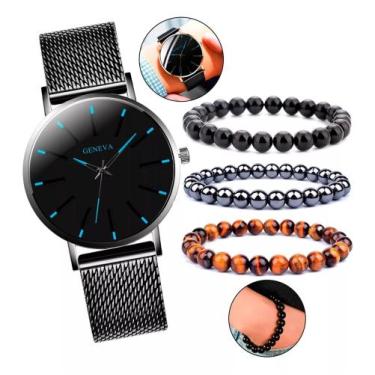 Imagem de Kit Presente Namorado 3 Pulseiras Hematita E Relógio Pulso - Things Ne