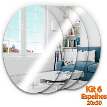 Imagem de Kit 6 Espelho Decorativo Acrílico Oval 30x20cm Adesivo Sala Banheiro  
