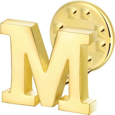 Imagem de Broche de lapela inicial para homens e mulheres, broches para ternos masculinos, pinos de botão de metal em tom de ouro 18K e prata., Metal, Sem pedras preciosas