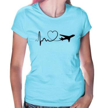 Imagem de Baby Look Avião Batimentos Cardíacos Coração - Foca na Moda, Azul bebê