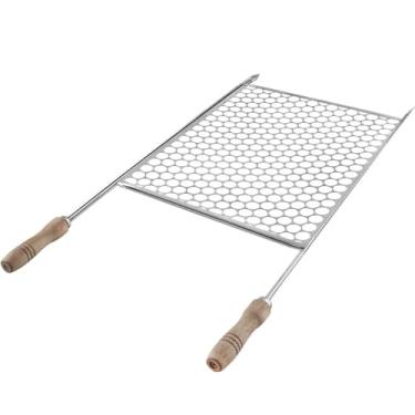 Imagem de Grelha para Churrasqueira 74x38cm Moeda Aço Inox 430 com Cabos de Madeira Grande Utimil
