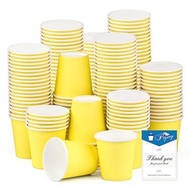 Imagem de Prgery Pacote com 150 copos de papel amarelo de 85 g, copos de enxaguante bucal, copos descartáveis de banheiro, copos de papel pequenos de 85 g, ideais para banheiro, supermercado, festa de aniversário, piquenique e churrasco