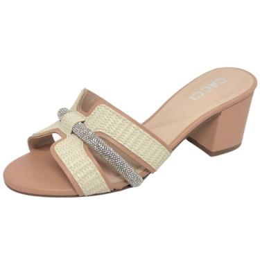 Imagem de Tamanco Feminino Salto Bloco Baixo Conforto Strass Cacci