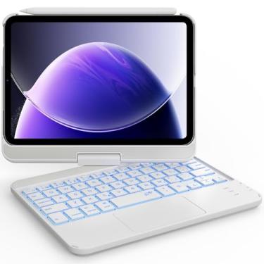 Imagem de GreenLaw Capa com teclado para iPad mini 7 (2024) e Mini 6 (2021) de 8,3 polegadas, teclado touchpad com retroiluminação de 7 cores, recarregável tipo C, capa com teclado com rotação de 360° para iPad