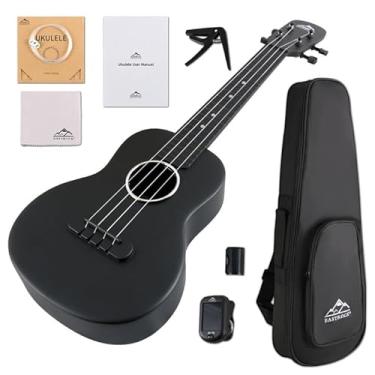 Imagem de Ukulele de concerto, kit de ukelele de fibra de carbono EASTROCK de 58 cm para crianças estudante adulto profissional, iniciante Uke com capa, alça, capo, cordas, preto