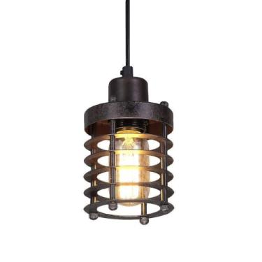 Imagem de LNC Luminária pendente rústica A02534 para luminária de teto retrô vintage com sombra de gaiola de metal industrial, mini lâmpada para sala de jantar, quarto, hall de entrada, 3,9" D, A02534, marrom
