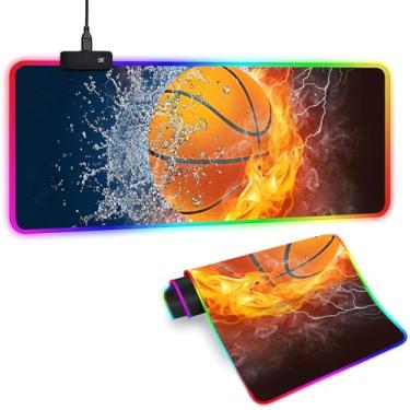 Imagem de Tapete de mouse para jogos XL RGB com 14 modos de iluminação - Mouse pad Gamer iluminado, 80 x 30 cm, antiderrapante, estilo basquete, LED, grande, para jogadores, acessórios pretos longos e
