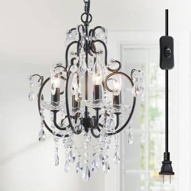 Imagem de SM Saint Mossi Lustre De Cristal Plug-In Saint Mossi De 4 Luzes Com Cristais K9, Luminária De Lustre Preta Combinada Com Estilo De Lustre De Fazenda, Luminárias Pendentes De Fazenda, H17 X D12, Corr