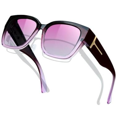 Imagem de KANASTAL Óculos de sol superdimensionados para mulheres e homens, óculos de sol polarizados, ajuste quadrado, UV400, 【a08】Gradiente roxo/roxo, medium size
