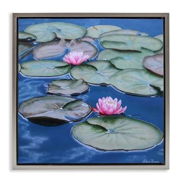Imagem de Stupell Industries Tela emoldurada Blue Pond Lily Reflection Gray Floater Design de arte de parede por Valerie Rogers, 63 x 63 cm