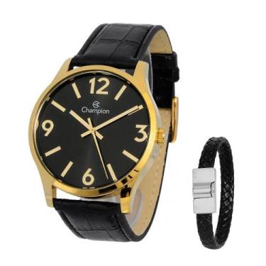 Imagem de Relogio Champion Masculino Barato Caixa Dourado Prova D'agua