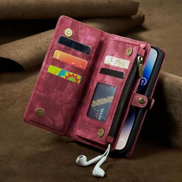 Imagem de HPQWN Para Galaxy S24 Plus Case Flip Couro Carteira Capa (Para Galaxy S24 Plus/Vermelho 008)