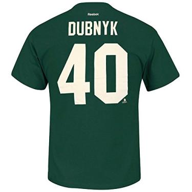 Imagem de Reebok Camiseta masculina Devan Dubnyk Minnesota Wild NHL verde nome e número do jogador (P)