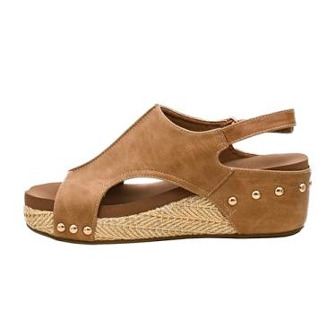 Imagem de Corkys Footwear Sandália feminina Volta II Wedge – Cunha acolchoada de 5 cm, fecho de velcro para conforto e estilo, perfeita para roupas casuais e elegantes, uso durante todo o dia, Combo caramelo,