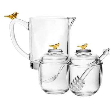 Imagem de Kit Leiteira, Açucareiro e Meleira Golden Bird Cristal Wolff - Rojemac