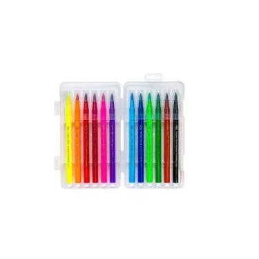 Imagem de Canetinha Hidrográfica, Brush, Estojo C/ 12 Cores - Kaz