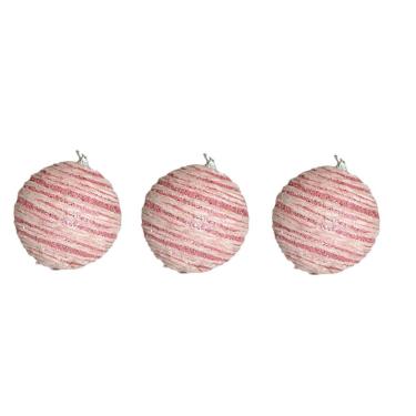 Imagem de Trio Bola de Natal Rosa e Branca Decorada com Brilho 10cm