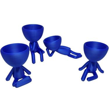 Imagem de Kit 4 Vasos Suculentas Decoração Robert Plant Vaso 3d Decorativo Azul Metálico