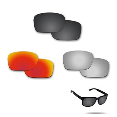 Imagem de Lentes de reposição polarizadas antiágua salgada Fiskr para Oakley Holbrook pacote com 3 pares, Stealth Black & Metallic Silver & Fire Red, 0
