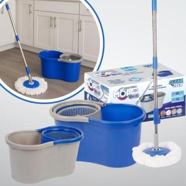 Imagem de Mop Balde Esfregão Giratório 360 com Alça de 8L Capacidade Total e Cabo Extensível 130cm + Microfibra - Cor Cinza/Azul