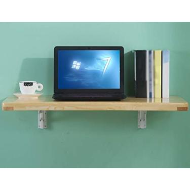 Imagem de LXB Mesa de computador para uso doméstico montada na parede - mesa de jantar dobrável de madeira maciça montada na parede suporte duplo computador mesa de trabalho loja de chá / 120 × 40 cm