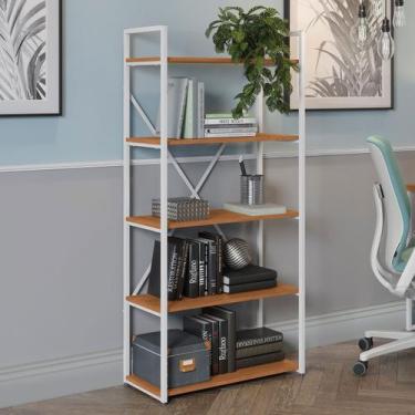 Imagem de Estante para Livros Albi 4 Prateleiras Canela/Branco - Kappesberg, Mar