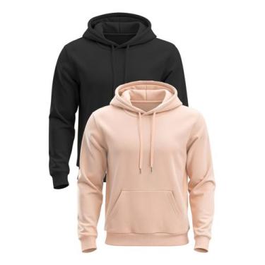 Imagem de Kit 2 Moletom Liso Blusa De Frio Flanelado Canguru - Hs, Bege, Preto, 