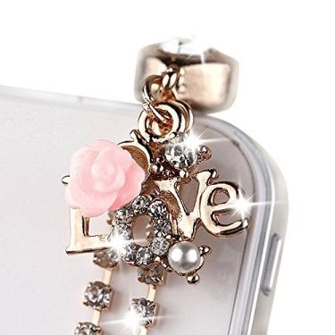 Imagem de Linda corrente de cristal amor rosa rosa charmosa plugue de poeira para iPhone iPad Mini iPad iPod Touch Samsung Huawei MI telefone Android com conector de fone de ouvido de 3,5 mm IP570b-3, 7 cm x