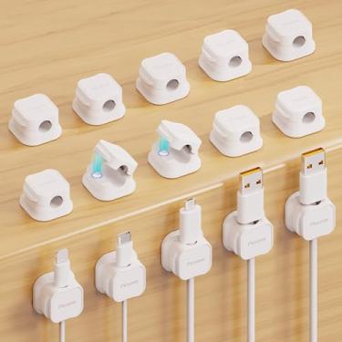 Imagem de Pacote com 15 prendedores magnéticos para cabos, organizador de cabos, gerenciamento de cabos Picozon adesivos, carregador USB para celular, organizador para mesa de escritório e casa - branco